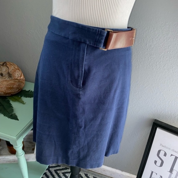 Brooks Brothers Women’s size 14 Blue Skirt Faux Brown Belt Zipper Button GUC - Picture 5 of 14